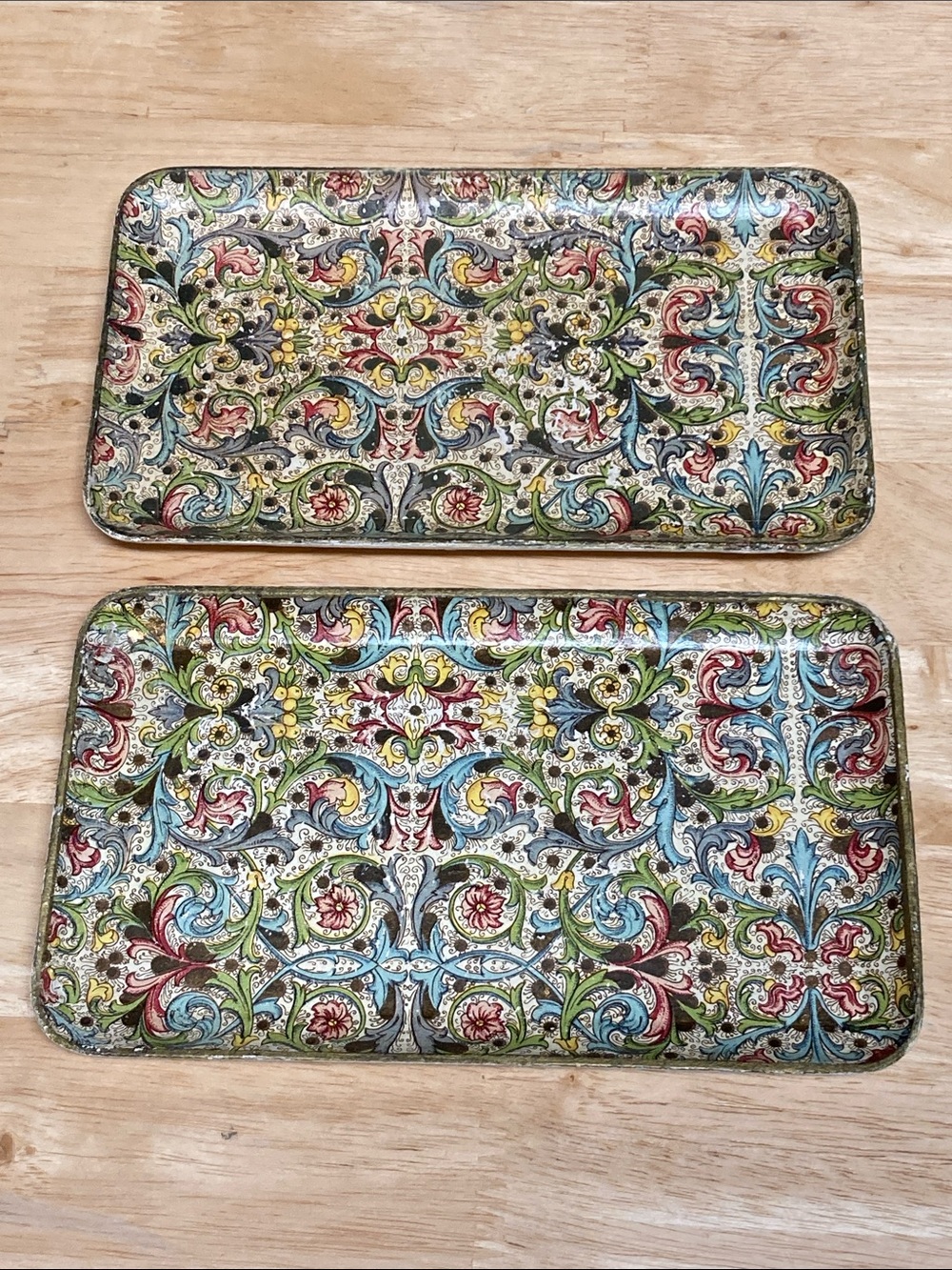 Vintage Florentine Paper Mache Trays Alcohol Proof Viking Imports Set of 2